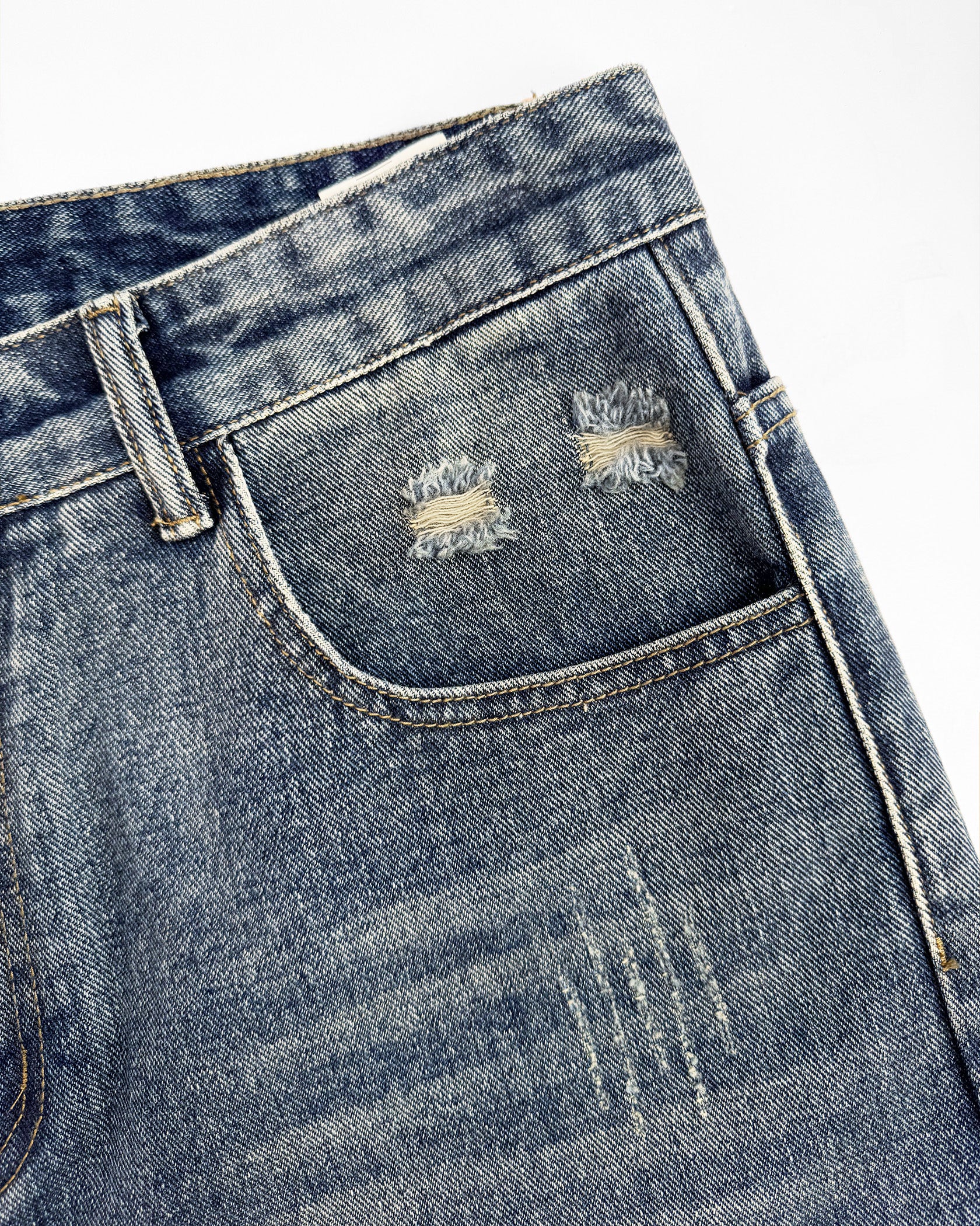DISTRESSED DENIM SHORTS | Blauw