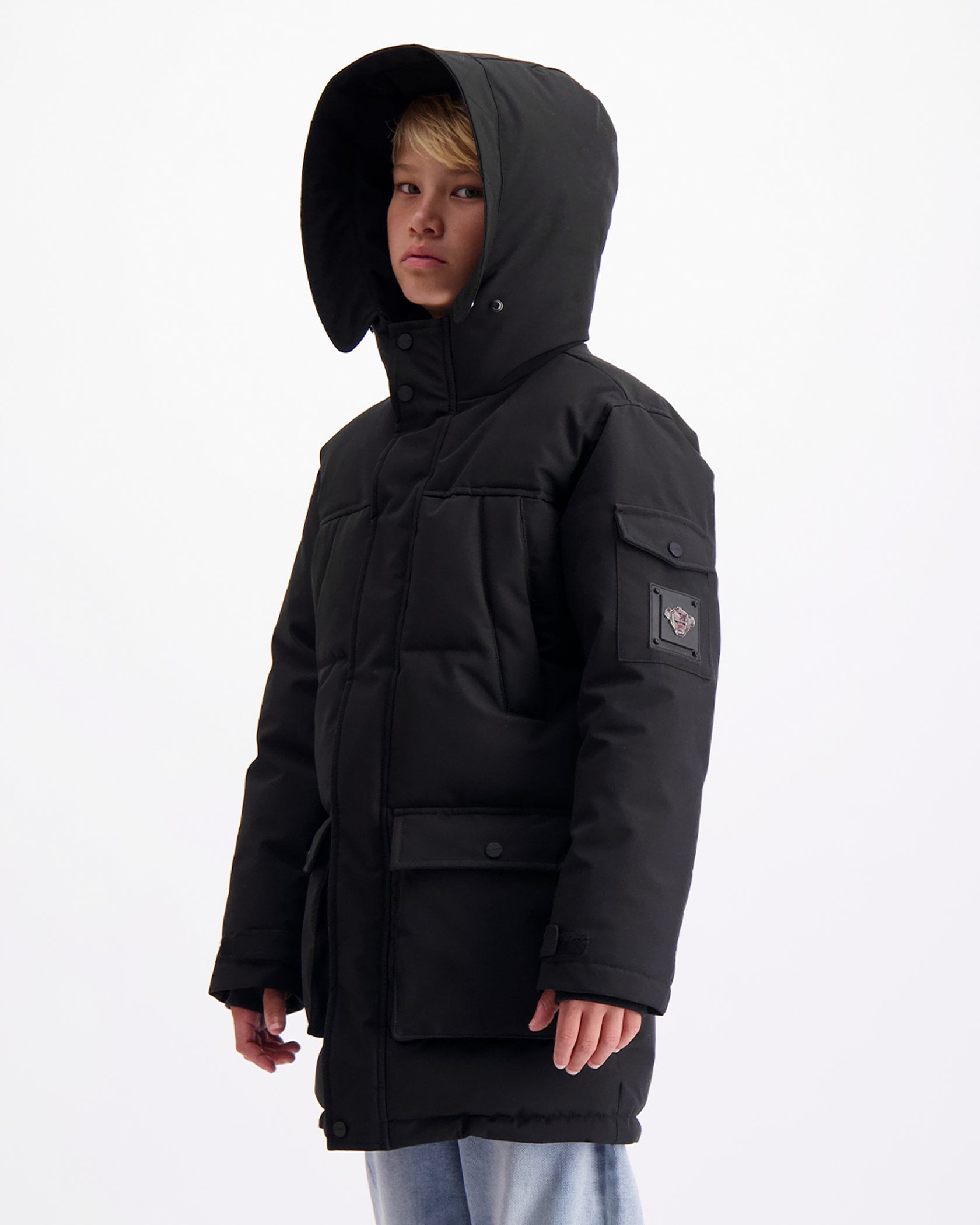 KIDS PLATE PARKA JACKET | Zwart