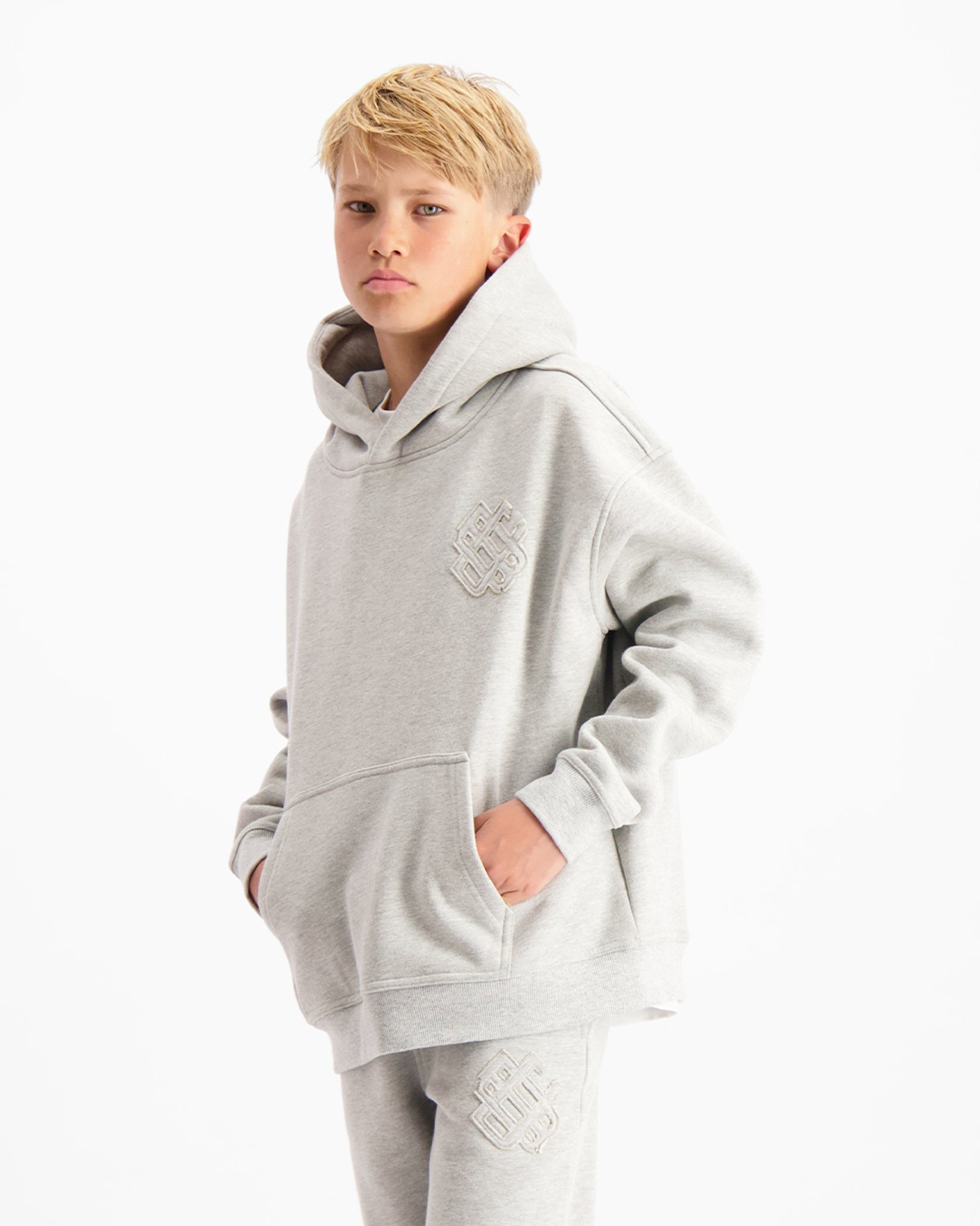 KIDS RIPPED MONOGRAM HOODIE | Grijs