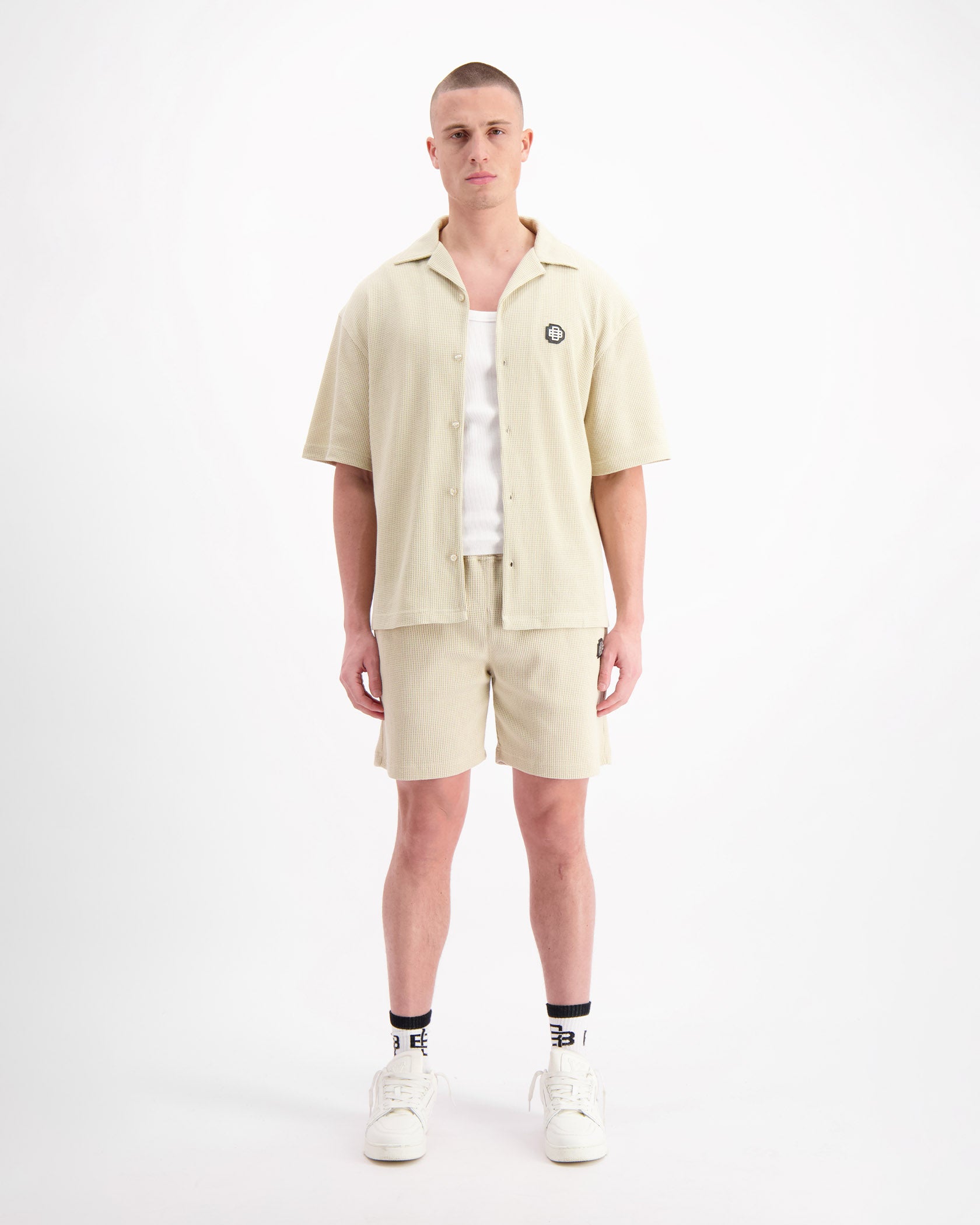 MONOGRAM WAFFLE SHIRT SET | Beige
