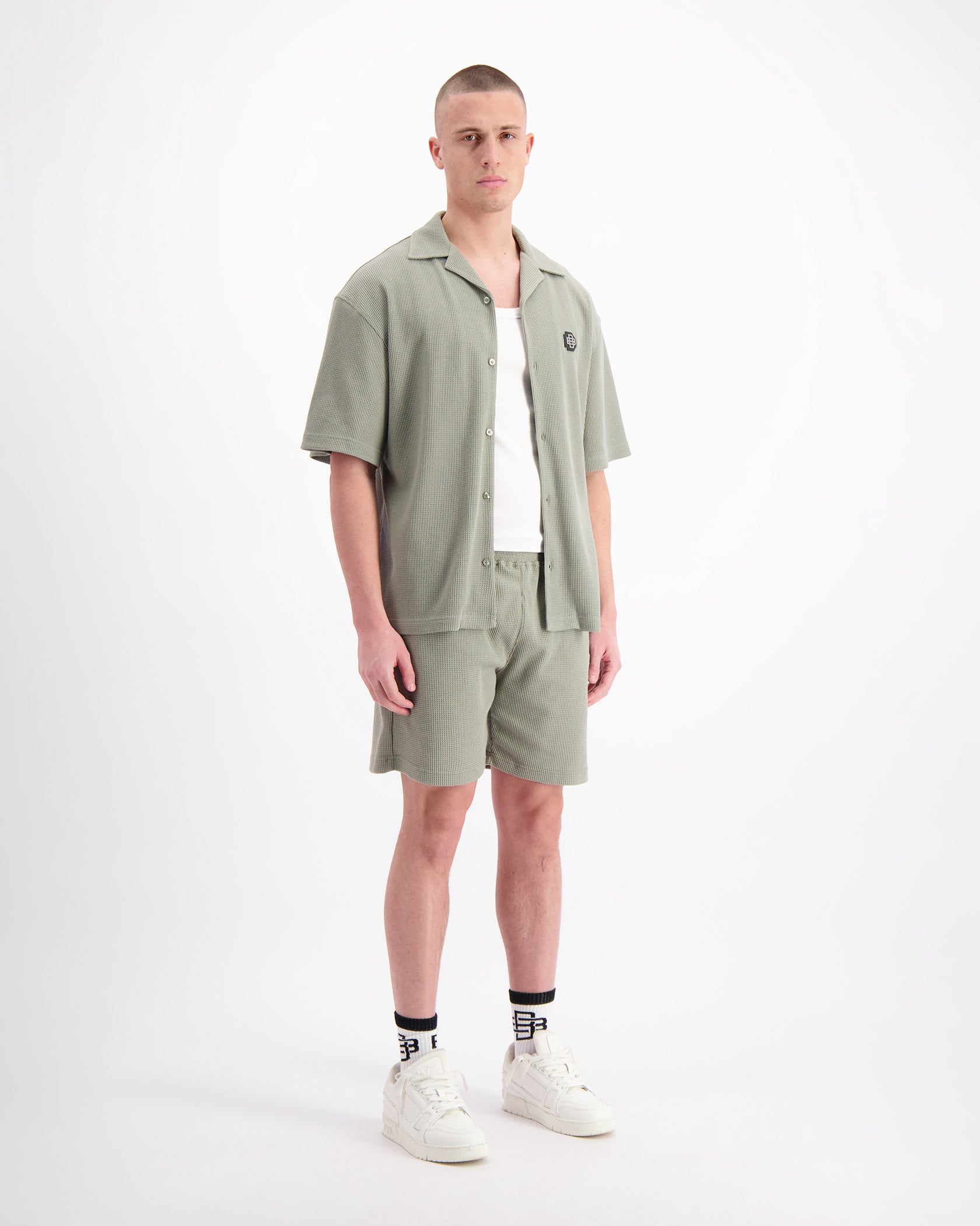 MONOGRAM WAFFLE SHIRT SET | Groen