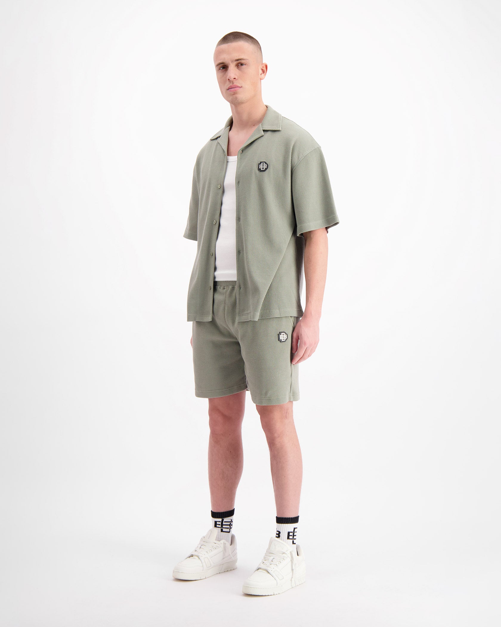 MONOGRAM WAFFLE SHIRT SET | Groen