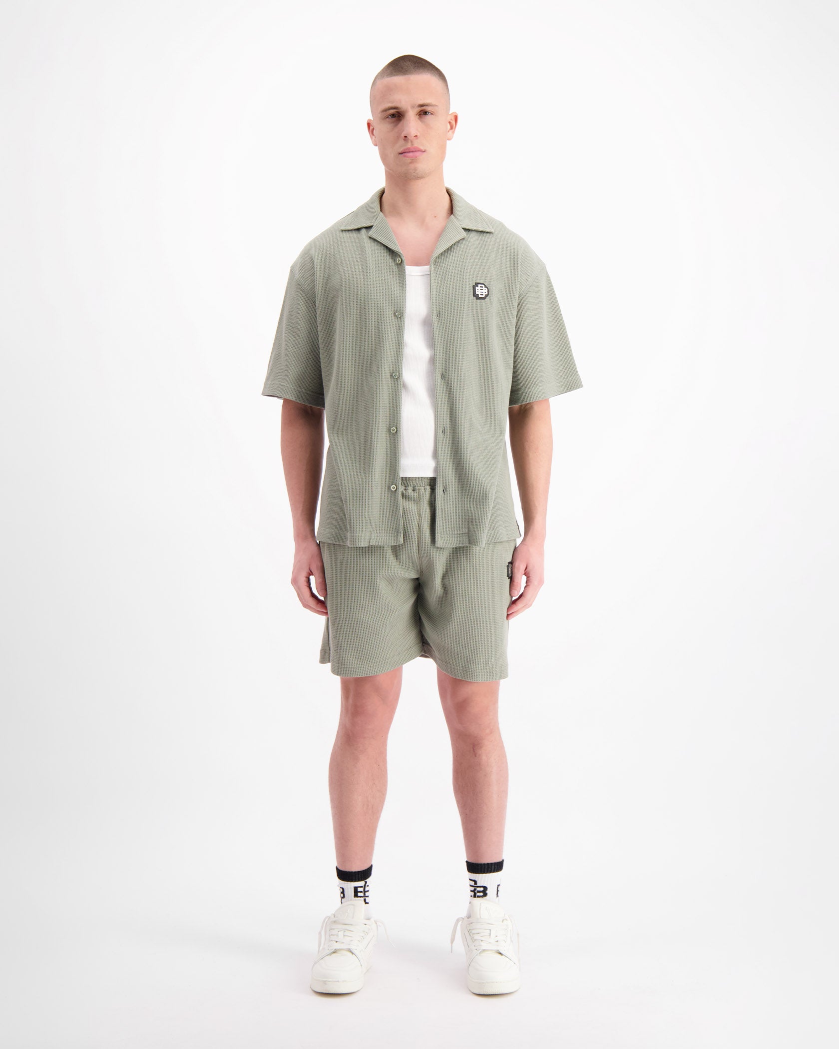 MONOGRAM WAFFLE SHIRT SET | Groen