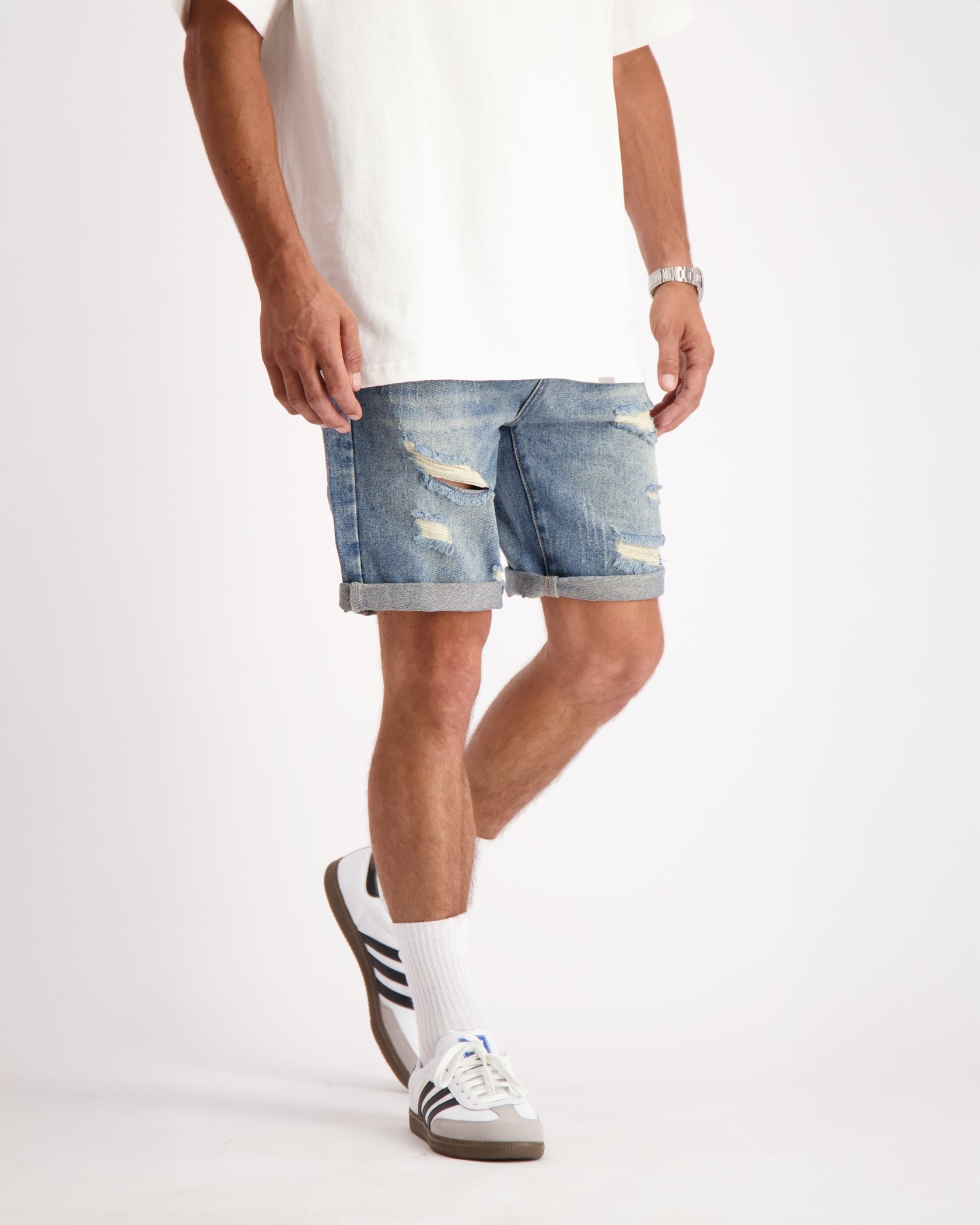 DISTRESSED DENIM SHORTS | Blauw