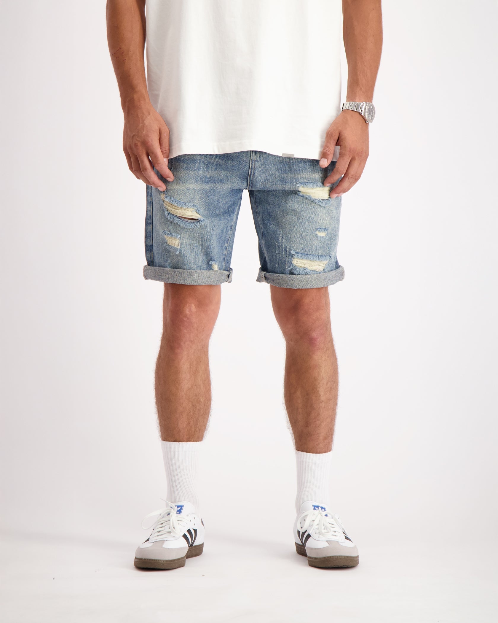 DISTRESSED DENIM SHORTS | Blauw