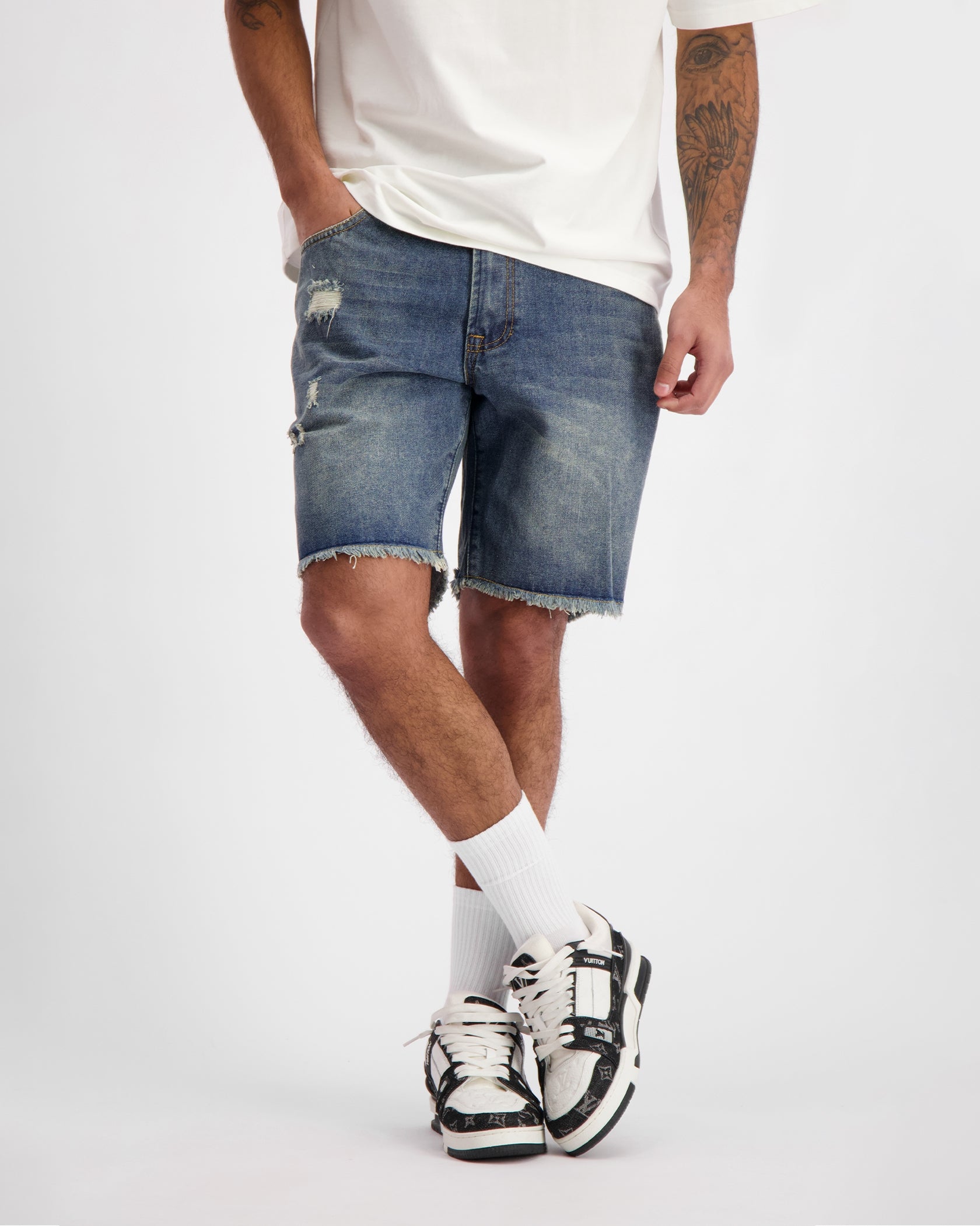 CUT OFF  DENIM SHORTS | Donkerblauw