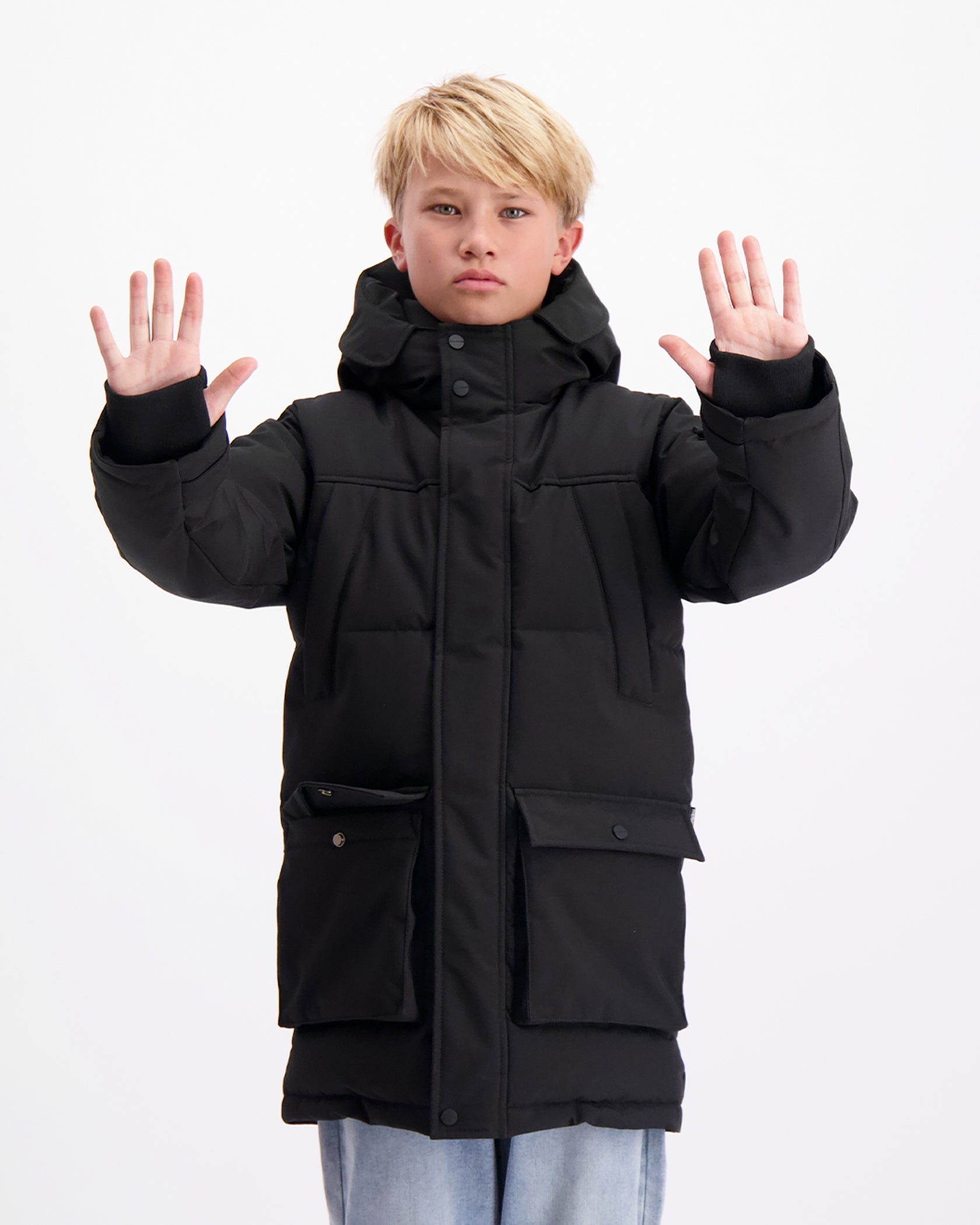 KIDS PLATE PARKA JACKET | Zwart
