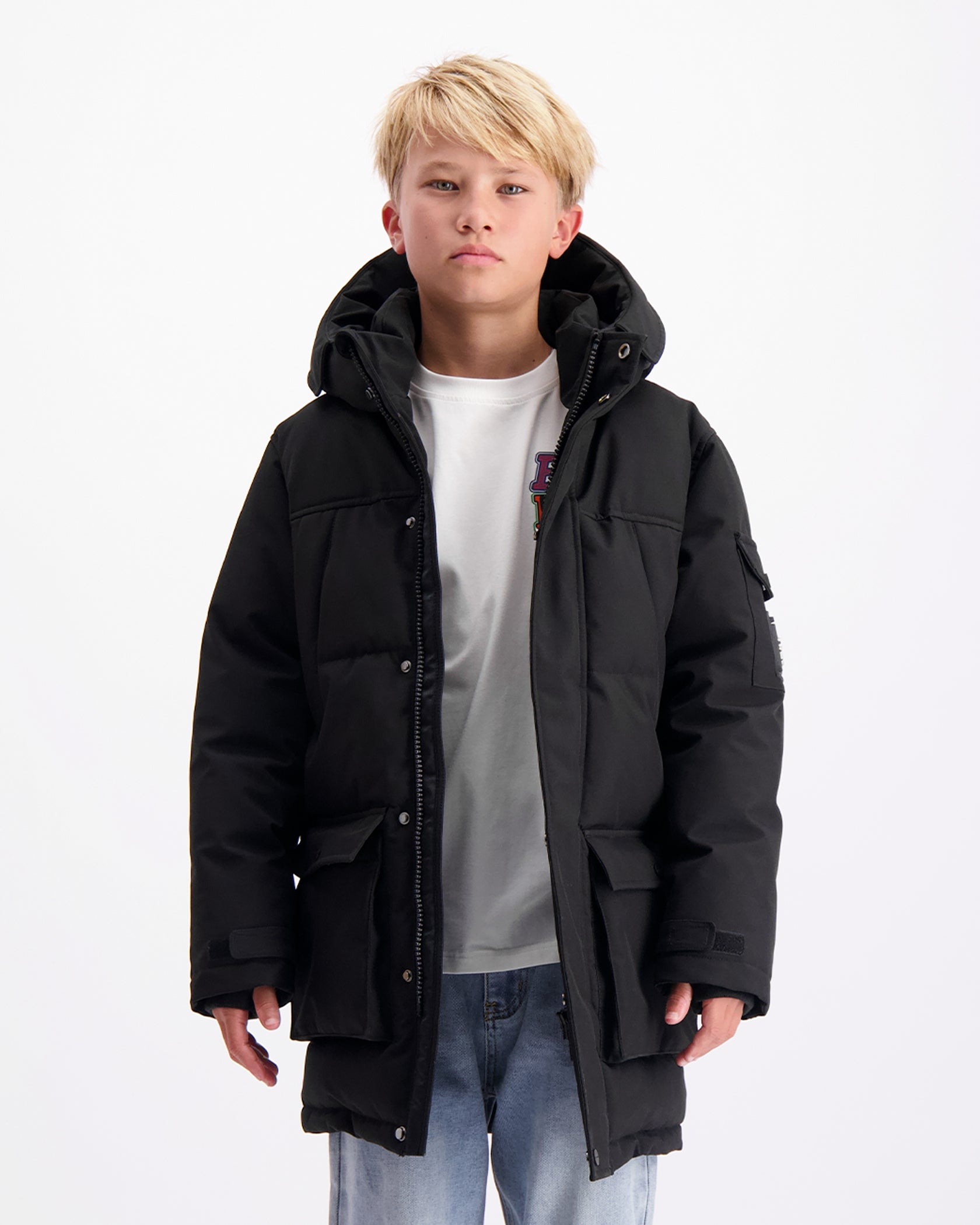 KIDS PLATE PARKA JACKET | Zwart