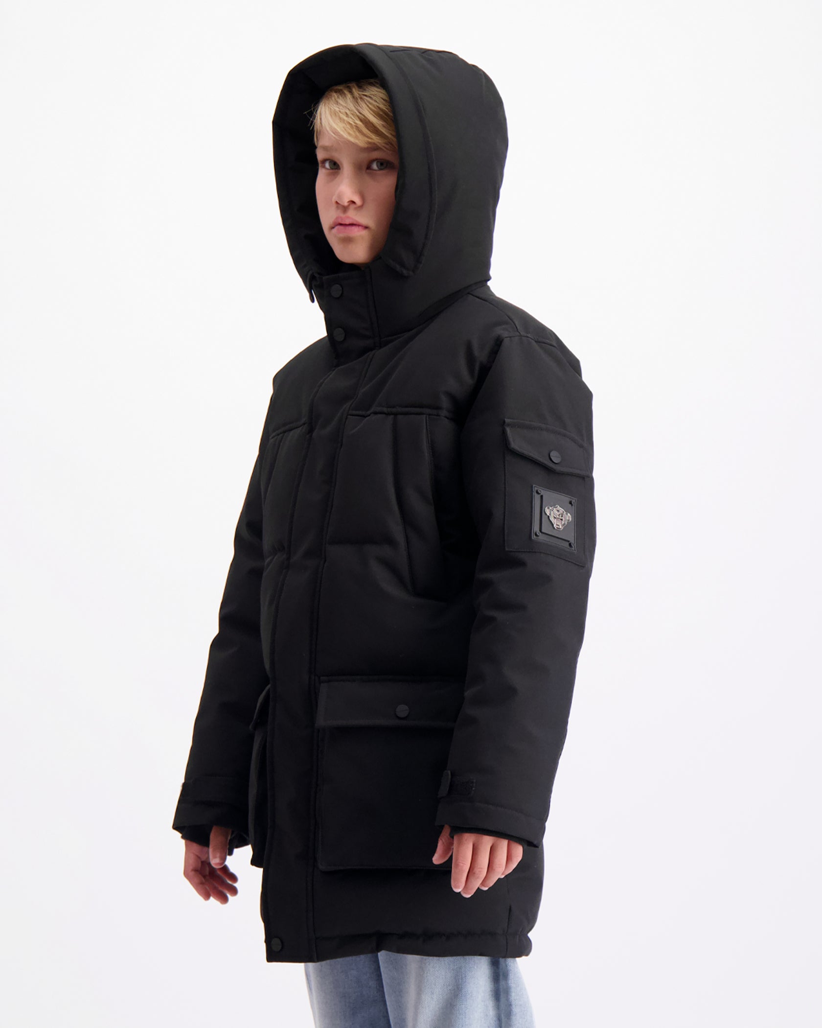 KIDS PLATE PARKA JACKET | Zwart
