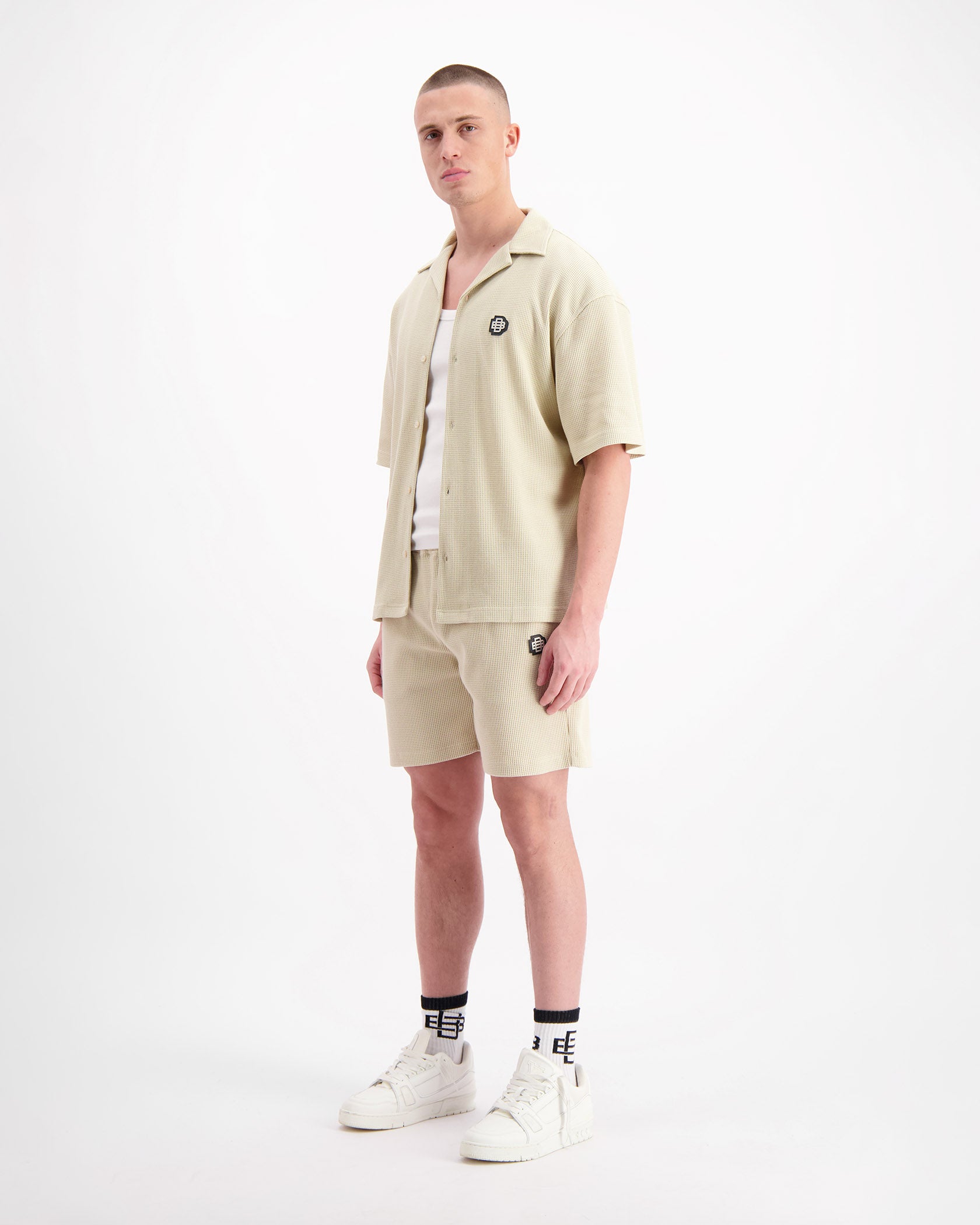 MONOGRAM WAFFLE SHIRT SET | Beige