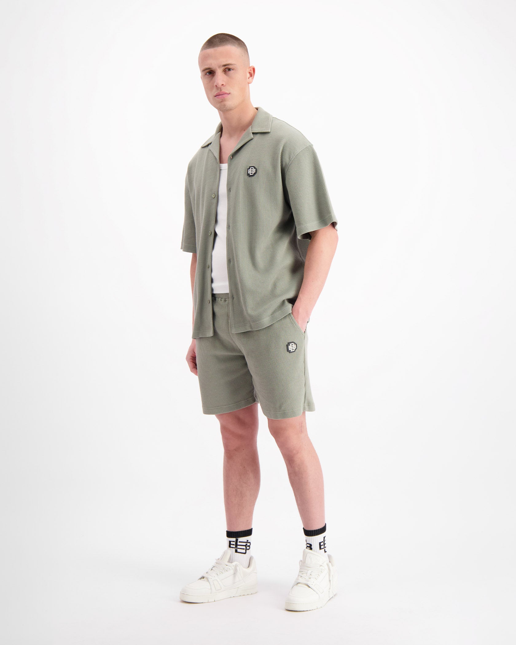 MONOGRAM WAFFLE SHIRT SET | Groen