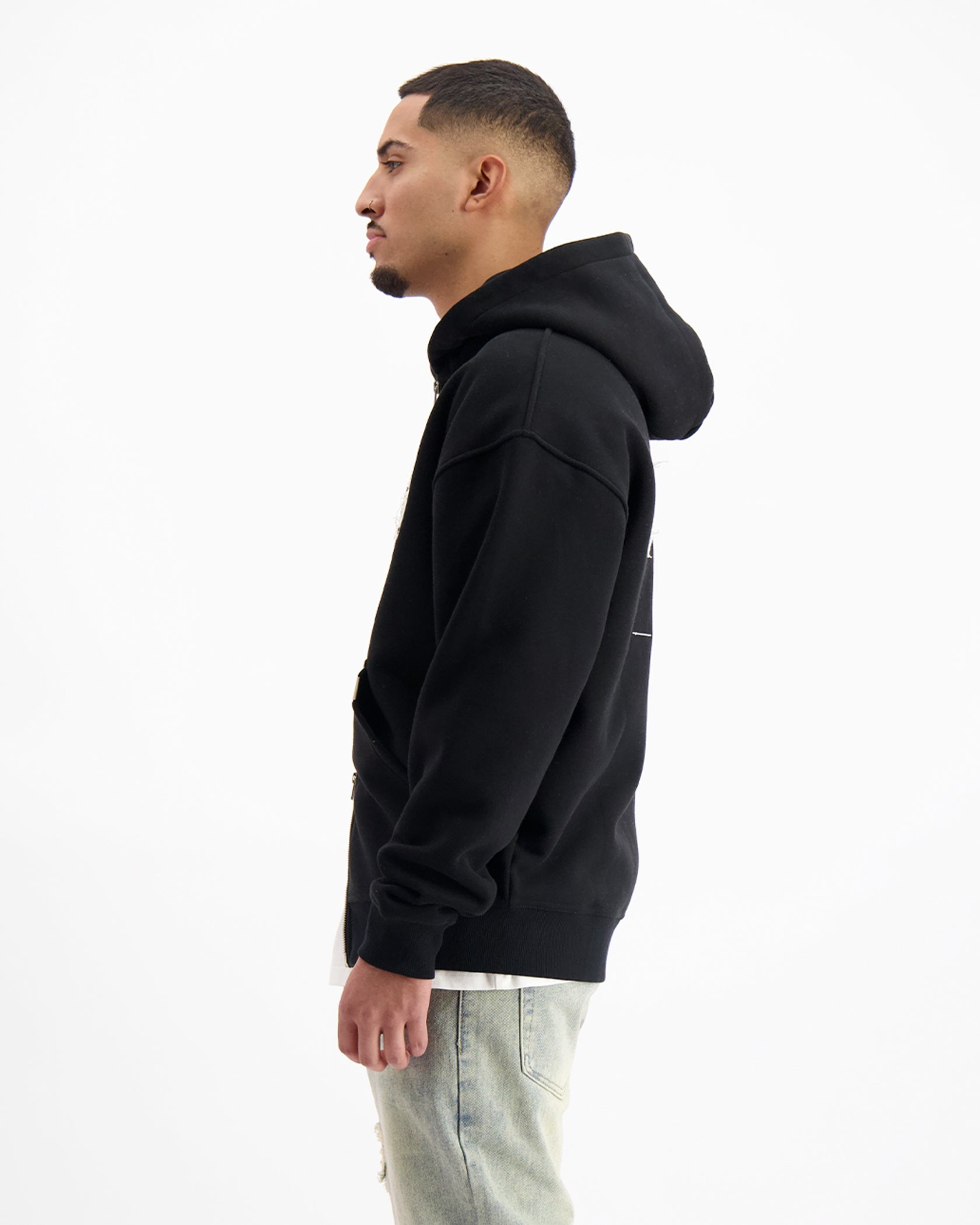RIPPED ZIP HOODIE | Zwart