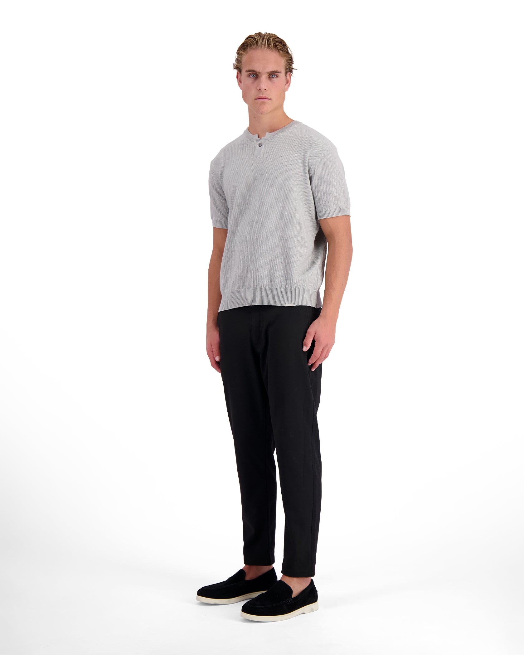 WAFEL KNIT HENLEY | Grijs