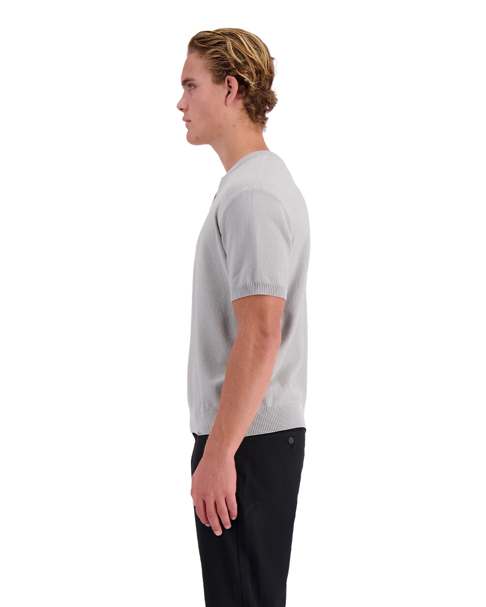 WAFEL KNIT HENLEY | Grijs