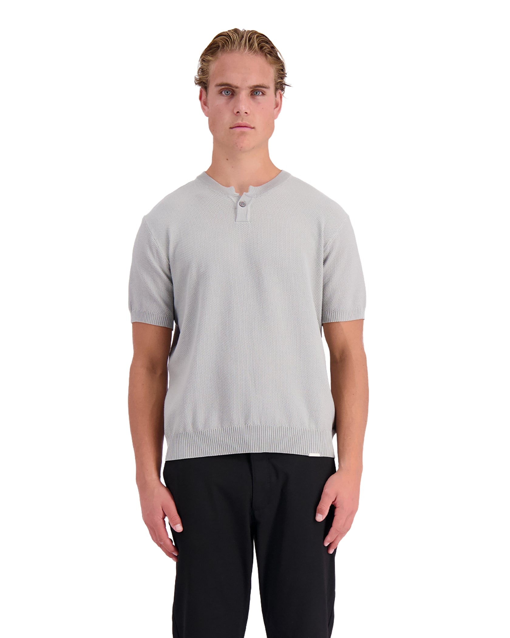 WAFEL KNIT HENLEY | Grijs